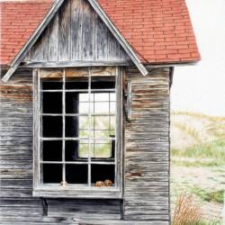 A watercolor of an old house in Leland, Michigan.