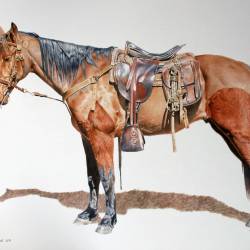 A watercolor painting of a plantation horse