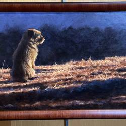 An oil portrait painting of a Border Terrier named Teddy.
