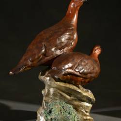 Red Grouse Pair - Bronze Sculpture