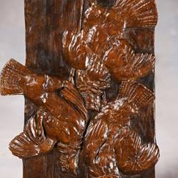 Ruffed Grouse trio - Wall-Hanging Bronze Sculpture