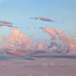 An original oil painting clouds at evening.