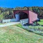 An oil painting of a covered bridge in Madison County, Iowa - Roseman Bridge