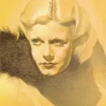 A pencil drawing of actress Jean Harlow