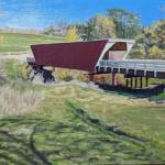 An oil painting of one of the bridges of Madison County, Iowa.
