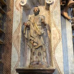 A carved figure inside San Xavier Mission